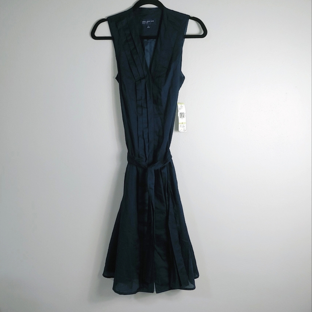 4 NWT Jones New York Signature Navy Hidden Button Shirt Dress